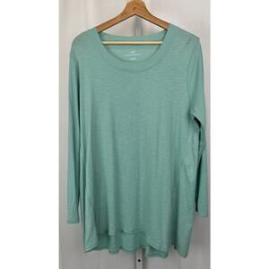 J. JILL Pima Scoop Neck Elliptical Tunic Top Long Sleeve Cotton Green Size L
